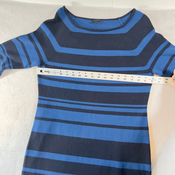 Ann Taylor Knit Dress Just Above the Knee Woman S Blue Stripe Gold Button Detail - Picture 8 of 11